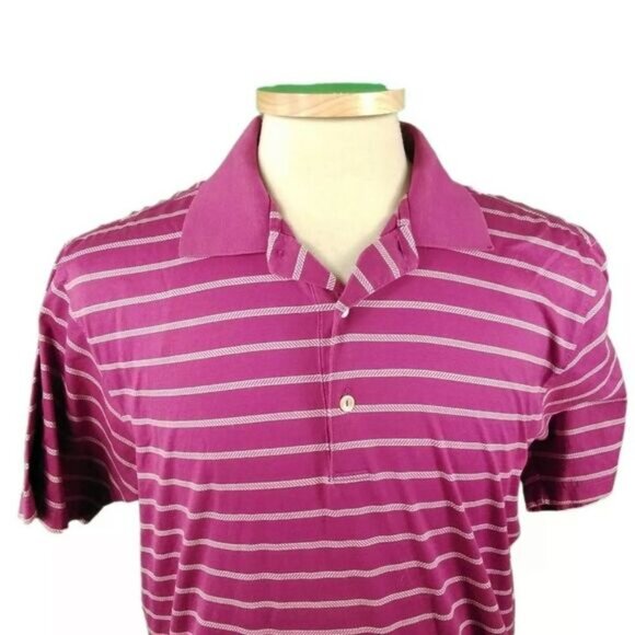 Peter Millar Medium Pink Striped Cotton Golf Short Sleeve Polo Shirt - Picture 4 of 5